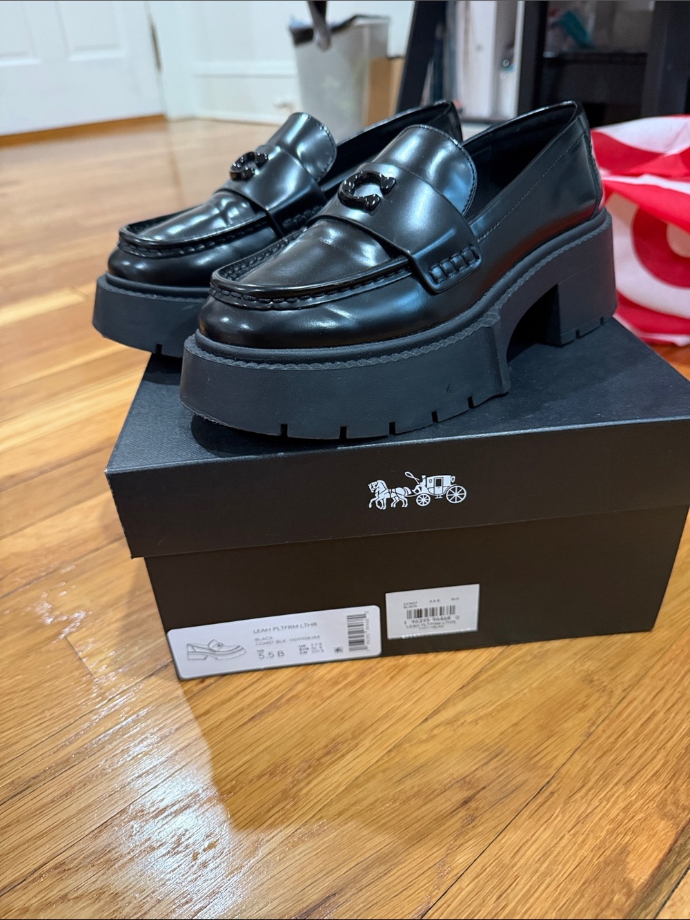 Coach Black Chunky Platform Penny Loafers